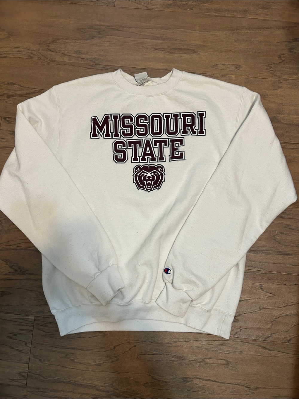 Champion White Crewneck Sweatshirt with Maroon Missouri State Logo